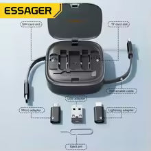 Essager USB C To Tpye C Cable PD 60W for Xiaomi Poco Fast Charging Data Travel Multi Functional Cord With Holder Storage Box