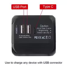 Universal All-in-One Wall Travel Charger Adapter with 2 USB And 1 Type C - Includes US EU UK AU Plugs for International Travel