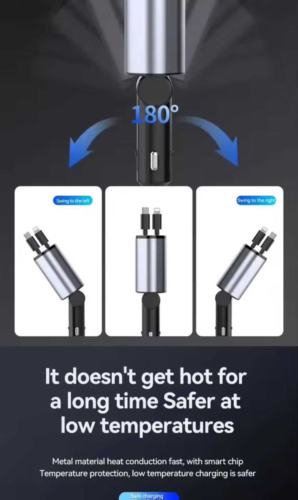 4-in-1 Car Charger Adapter, Phone Charger for Car Cigarette Lighter, 120W Fast Charging, Flash Charging, Retractable Car Charger